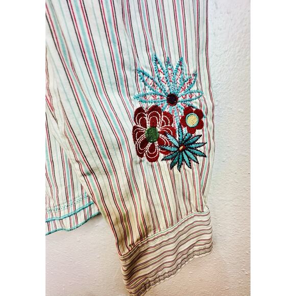 Tommy Hilfiger Striped Button Up Flower Embroidered Long Sleeve Size Medium - Picture 3 of 11